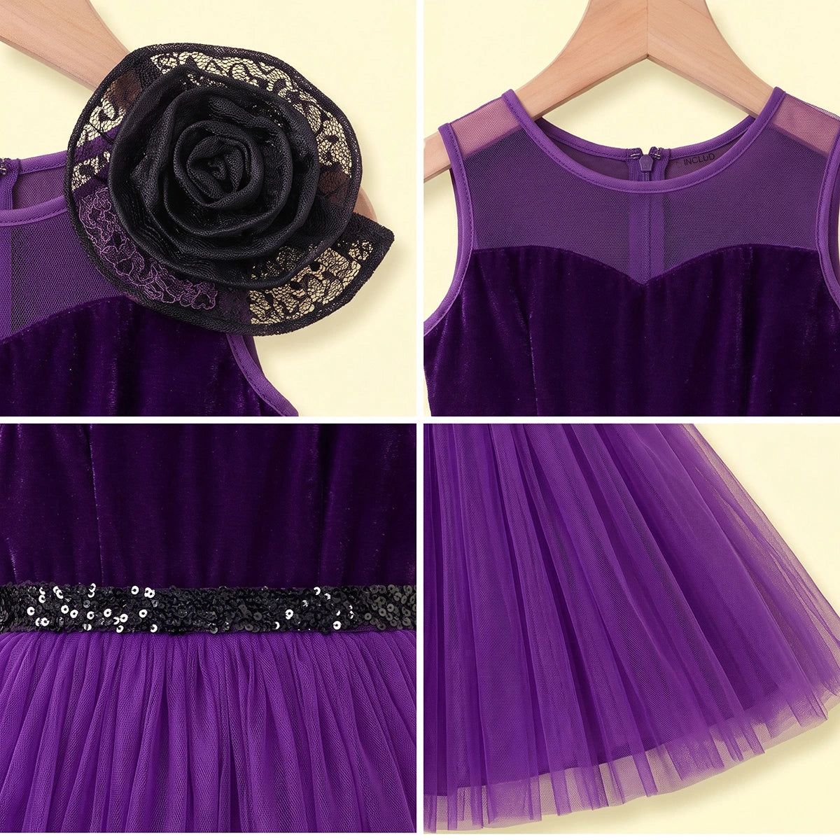 Girls Purple Sleeveless Floral Applique Fit & Flare Party Gown Party Dresses