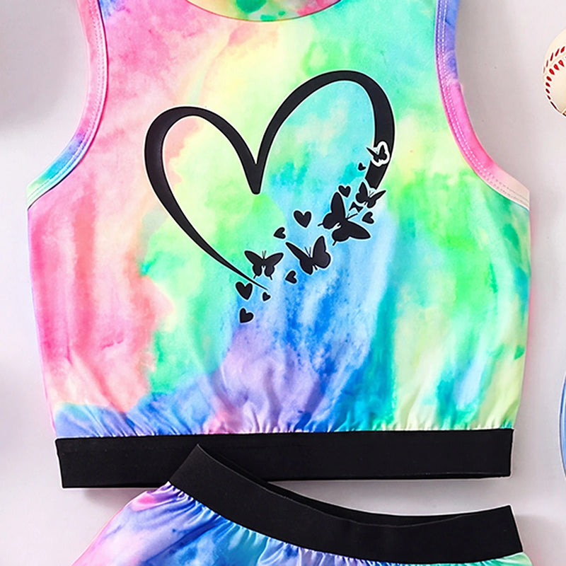Girls Multicolour Tie & Dye Print Top With Skirt Sets 2 pc. Sets