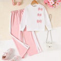 Girls White Bow Details Sweatshirt With Wide Leg Pant Sets Sets White 7-8 Y