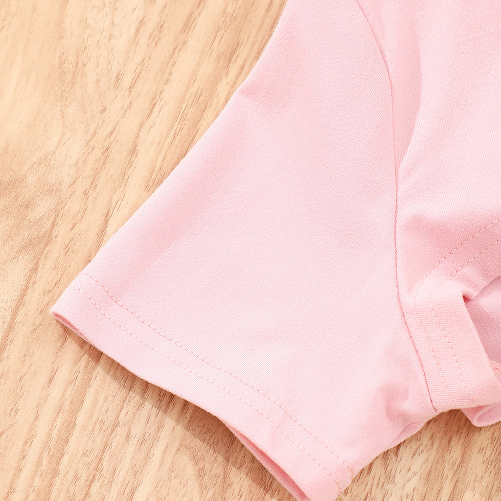 Girls Pink Printed Crop Top with Joggers and Tank Top Set Sets