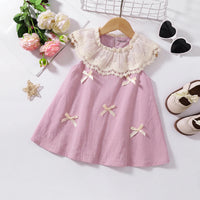 Girls Lavender Sleeveless Bow Applique A-line Dress Casual Dresses Lavender 1-2 Y