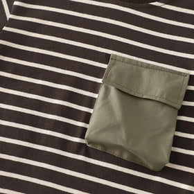 Boys Dark Brown Striped T-Shirt With Pocket & Denim Shorts Sets Sets