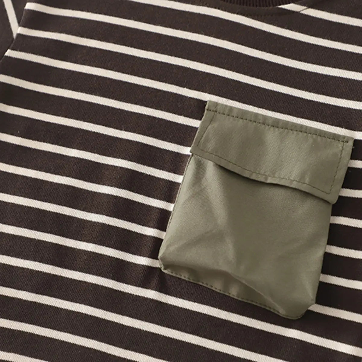 Boys Dark Brown Striped T-Shirt With Pocket & Denim Shorts Sets Sets