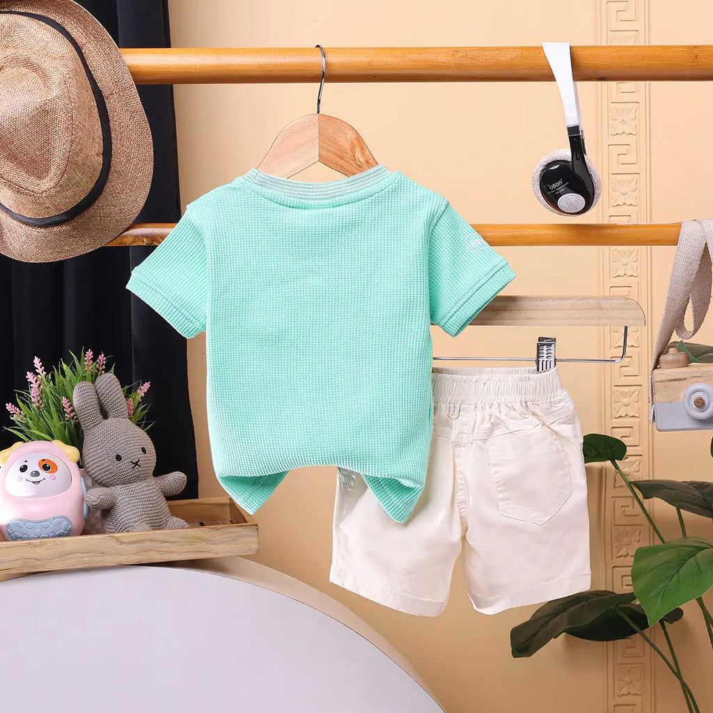 Boys Green Applique Short Sleeve T-Shirt With Elasticated Shorts Sets 2 pc. Sets