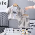 Boys Beige Printed Short Sleeves Shirt With T-Shirt And Shorts Set 3 pc. Sets Beige 1-2 Y
