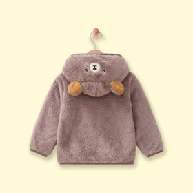 Boys Light Brown Fleece Embroidered Hooded Jacket Coats & Jackets