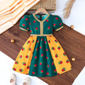 Girls Green Short Sleeve Floral Printed Fit & Flare Dress Casual Dresses