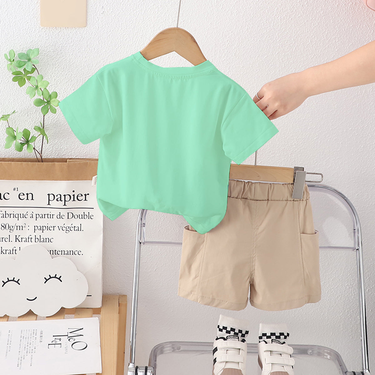 Boys Astronaut Printed Green T-Shirt With Shorts Set 2 pc. Sets