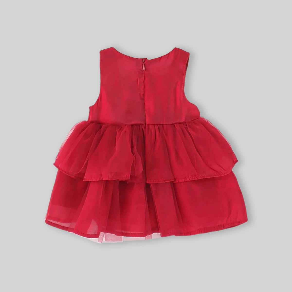 Girls Red Solid Bow Applique Sleeveless Fit And Flare Dress Casual Dresses