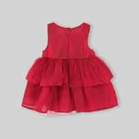 Girls Red Solid Bow Applique Sleeveless Fit And Flare Dress Casual Dresses