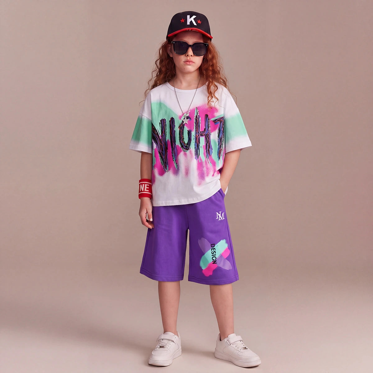 Girls White Typographic Print Short Sleeve T-Shirt With Shorts Sets 2 pc. Sets White 3-4 Y