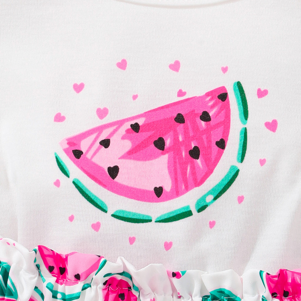 Girls Pink Watermelon Print Top with Skirt Set Sets