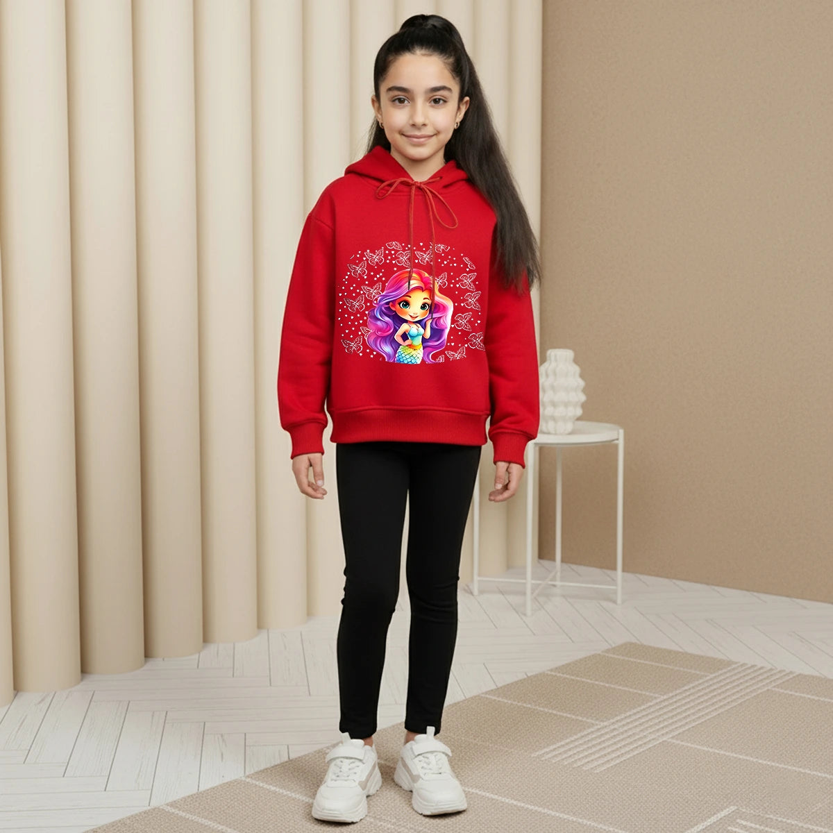 Girls Red Graphics Hooded Sweatshirt Sweatshirts & Hoodies Red 4-5 Y