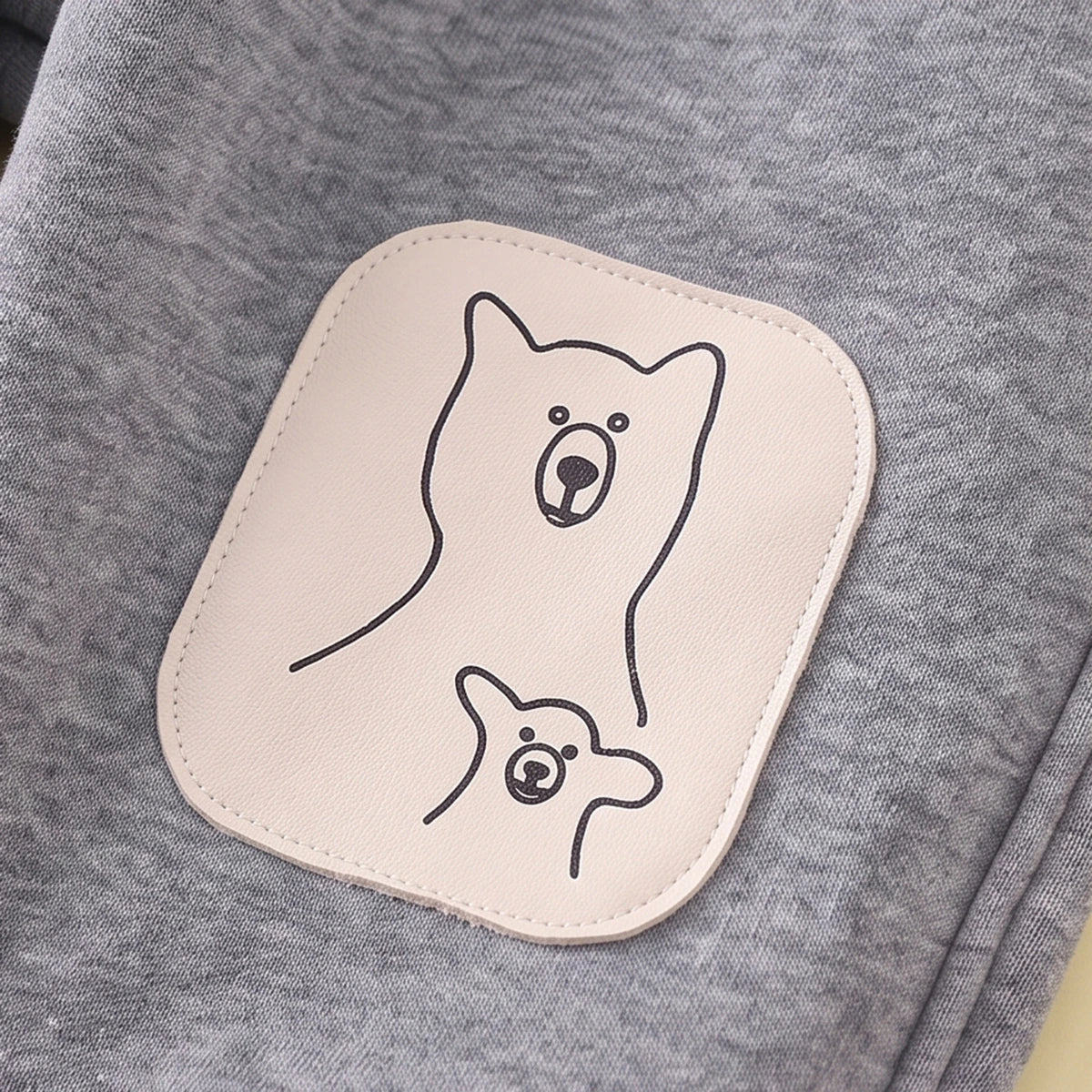 Boys Grey Bear Applique Jogger Joggers