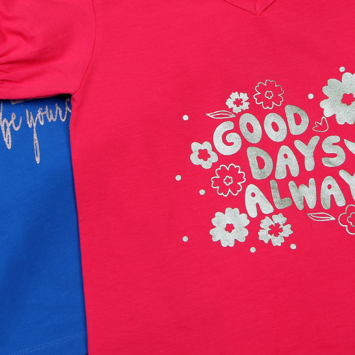 Girls Multicolor Typographic V-Neck Summer T-Shirt- Pack Of 2 Tshirts