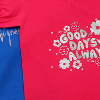 Girls Multicolor Typographic V-Neck Summer T-Shirt- Pack Of 2 Tshirts