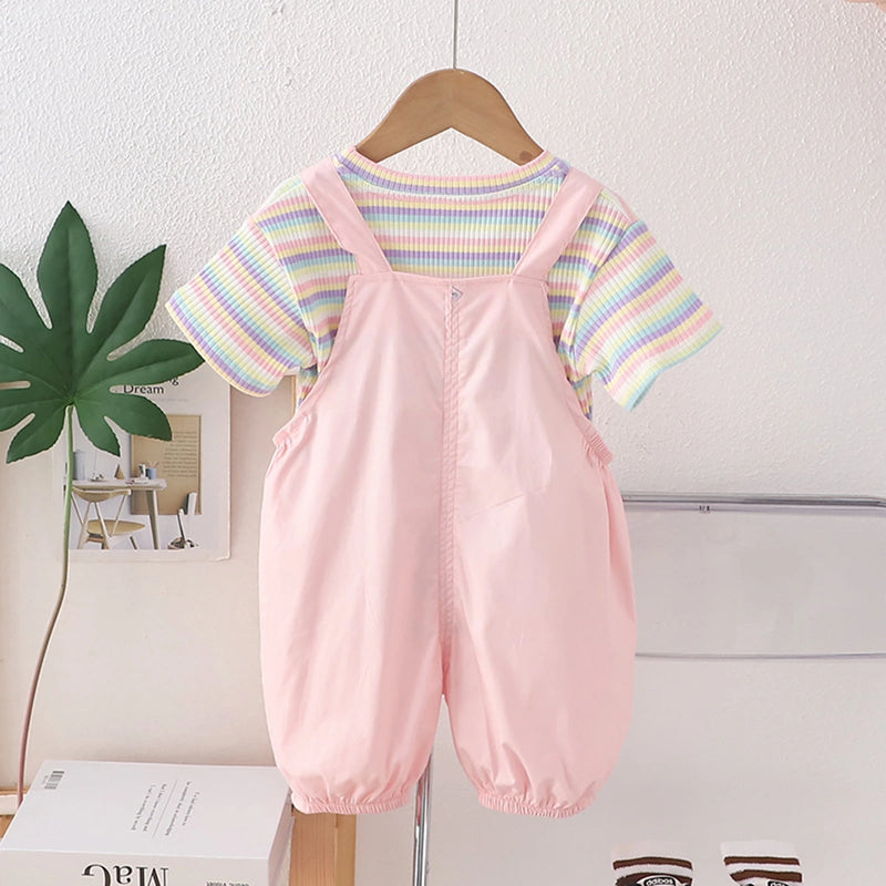 Boys Short Sleeve T-Shirt With Light Pink Bunny Applique Dungaree Sets 2 pc. Sets