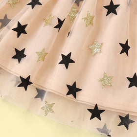 Girls Yellow Star Print Long Sleeve Fit & Flare Dress Casual Dresses