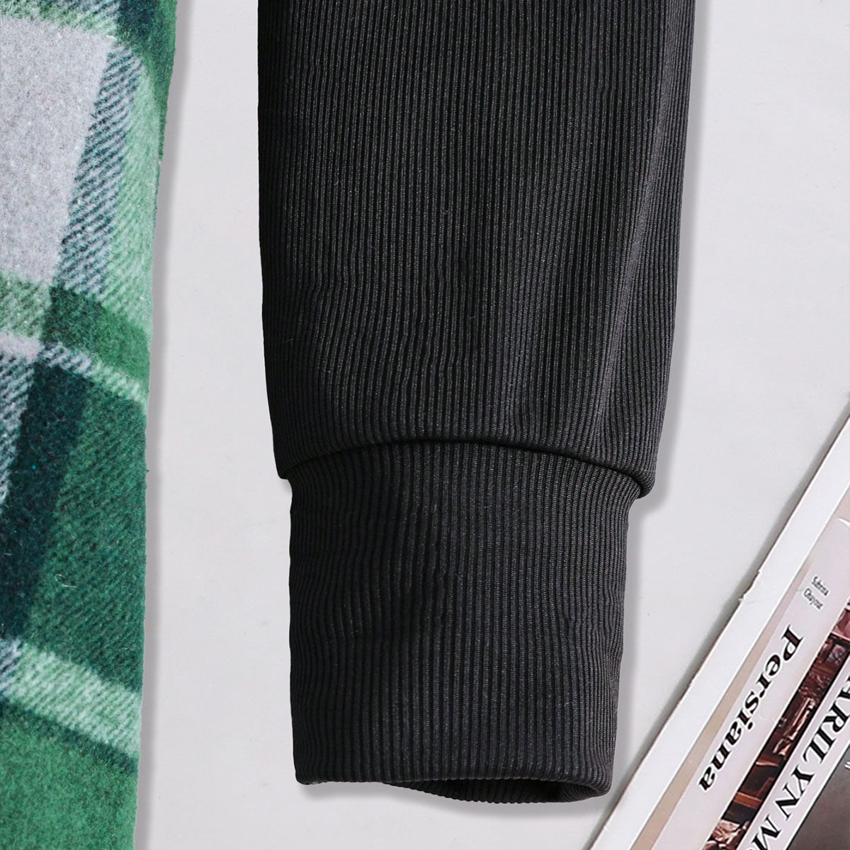 Girls Stand Collar Rib Top With Green Checked Skirt & Beret Hat Set Sets