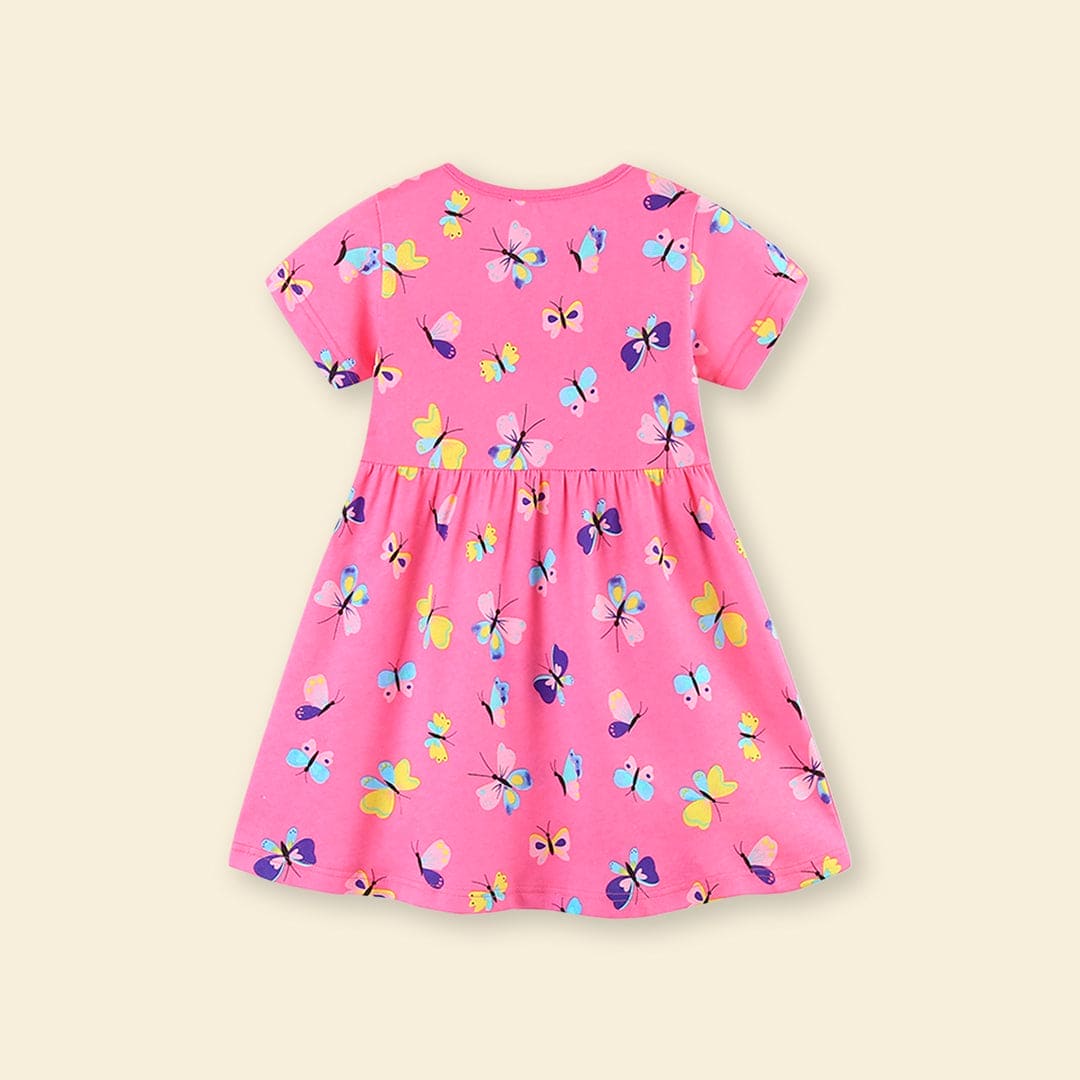 Girls Butterfly Print Casual Short Sleeve Dress Casual Dresses   