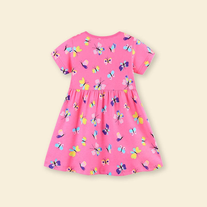 Girls Butterfly Print Casual Short Sleeve Dress Casual Dresses   
