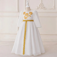 Girls White Long Sleeves Maxi Dress With Floral Embroidery Casual Dresses