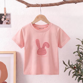 Girls Pink Rabbit Print Short Sleeve T-Shirt Tshirts Pink 1-2 Y