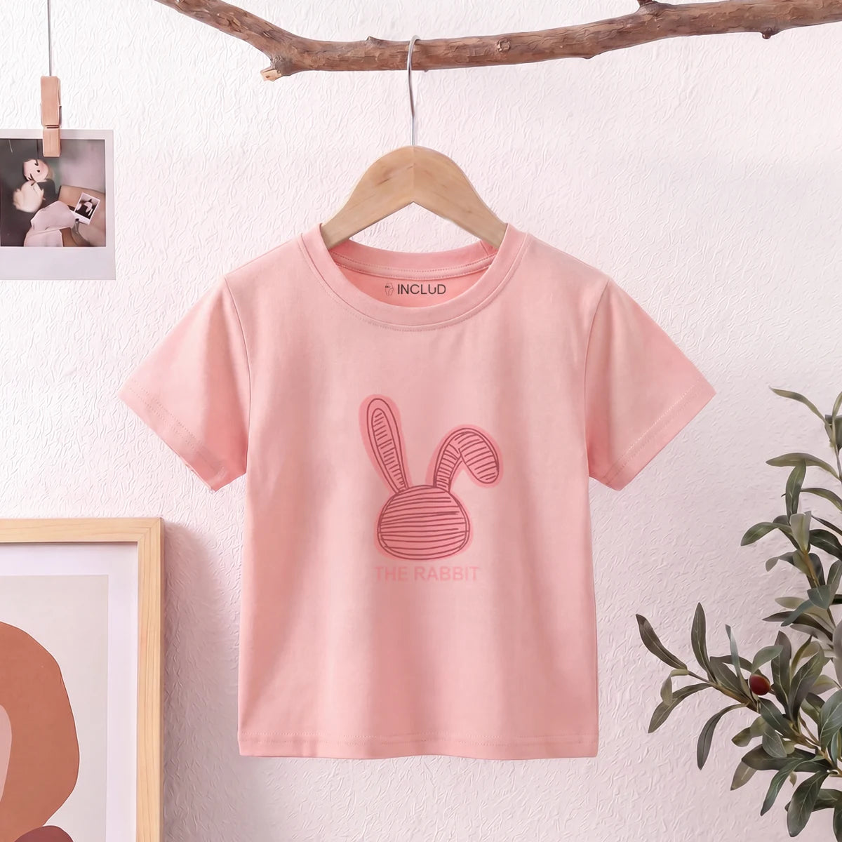 Girls Pink Rabbit Print Short Sleeve T-Shirt Tshirts Pink 1-2 Y
