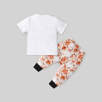 Boys Pumpkin Print T-Shirt With Halloween Printed Pants 2 pc. Sets   