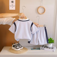 Boys Purple Printed Short Sleeve Polo T-Shirt With Elasticated Shorts Sets 2 pc. Sets