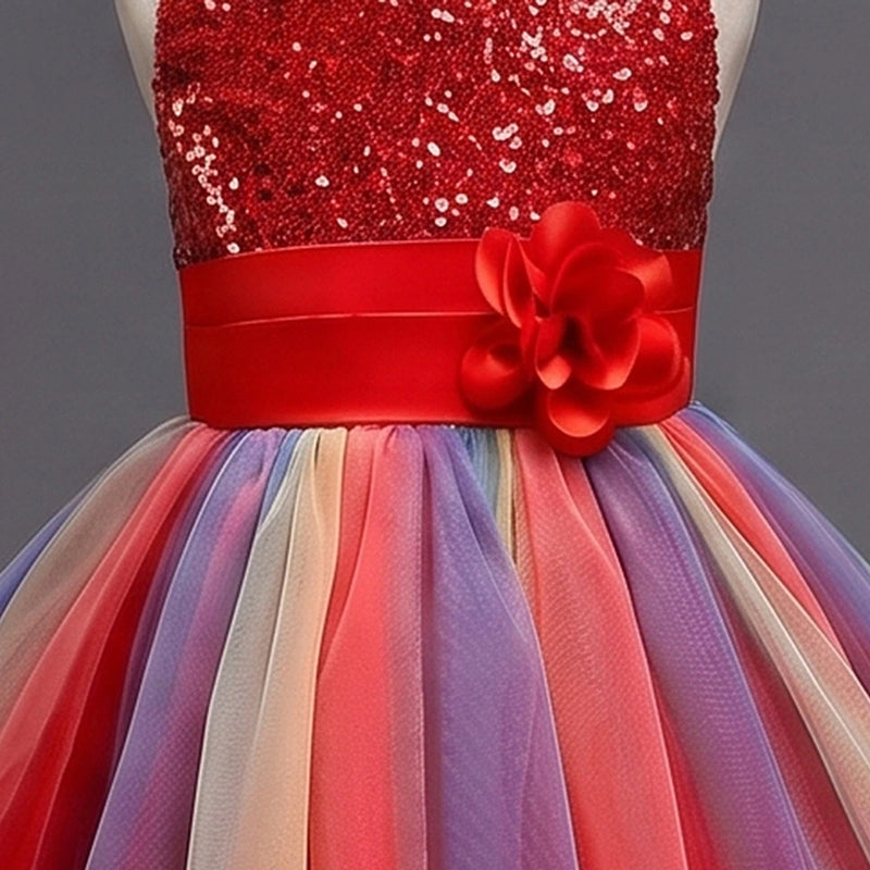 Girls Red Sequin Embellished Fit & Flare Party Wear Dress Party Dresses