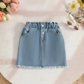 Girls Yellow 3D Flower Applique Embellished Top With Denim Skirt Sets Sets
