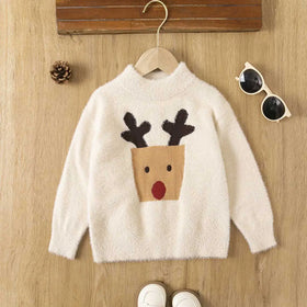 Boys Apricot Sweater With Self-Design Reindeer Pattern Sweaters & Cardigans Apricot 3-4 Y