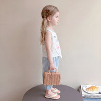 Girls Blue Dolphin Print Sleeveless Top With Checked Crop Pants Sets 2 pc. Sets