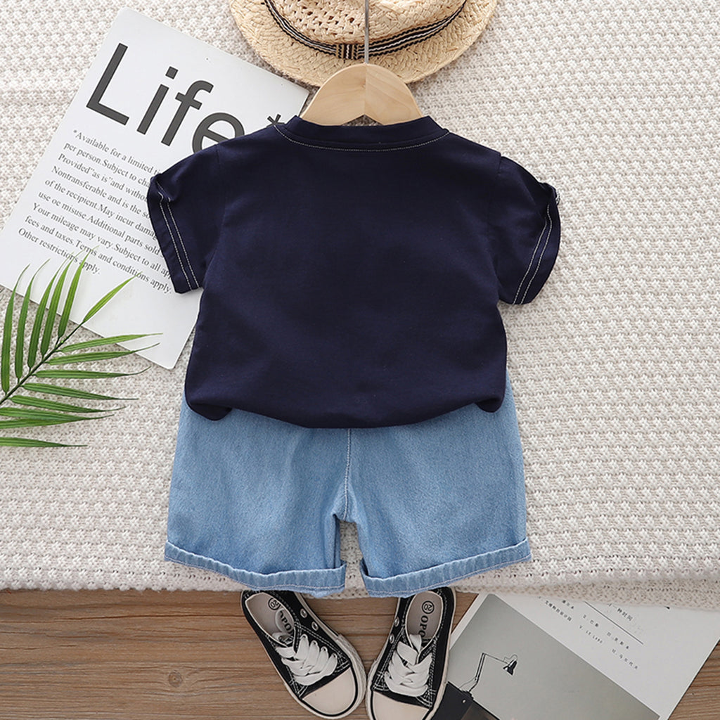 Boys Black Passion Print Short Sleeve T-Shirt With Denim Shorts Set 2 pc. Sets