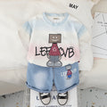 Boys Light Blue Robot Printed T-Shirt With Denim Shorts Set 2 pc. Sets Light Blue 1-2 Y