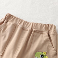 Boys Beige Dino Patchwork Raglan Sleeve T-shirt with Shorts Set Sets