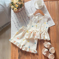 Girls Cream Heart Printed Sleeveless Top With Elasticated Shorts Sets 2 pc. Sets Cream 3-4 Y