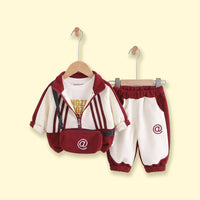 Boys Maroon Striped Jacket & Joggers With T-Shirt Sets 3 pc. Sets Maroon 1-2 Y