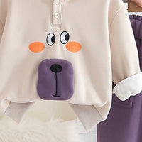Girls Purple Embroidered Regular Sweatshirt With Pants Sets 2 pc. Sets