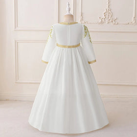 Girls White Embroidered Maxi Dress With Long Sleeves Casual Dresses