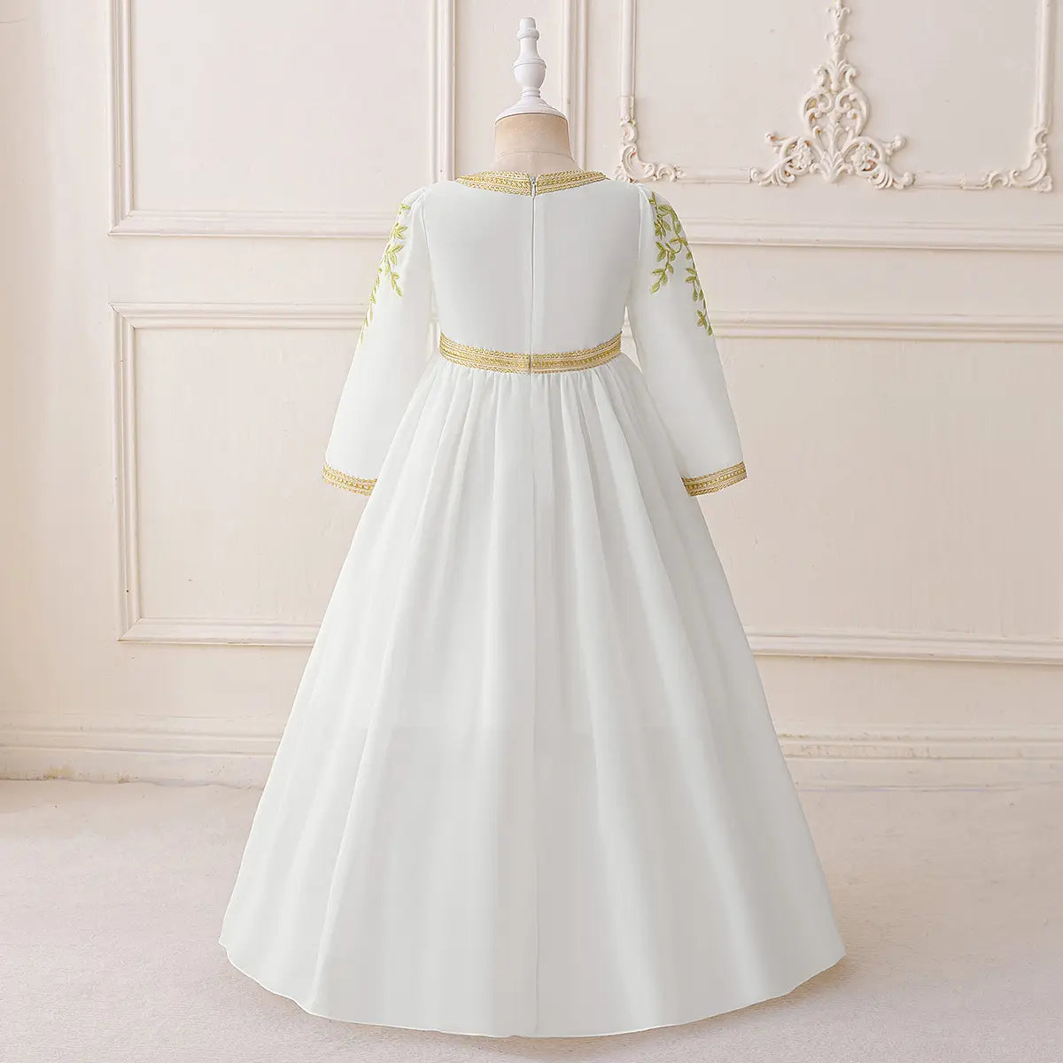 Girls White Embroidered Maxi Dress With Long Sleeves Casual Dresses