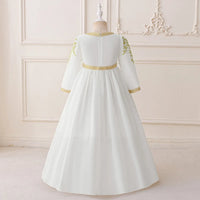 Girls White Embroidered Maxi Dress With Long Sleeves Casual Dresses