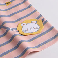 Boys Peach Stripes Short Sleeve Print Applique T-Shirt With Elasticated Shorts Sets 2 pc. Sets