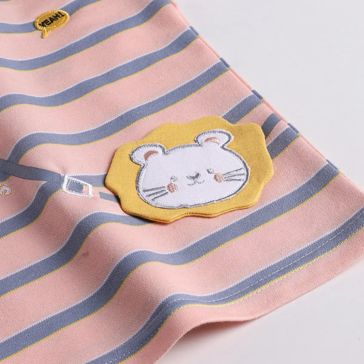 Boys Peach Stripes Short Sleeve Print Applique T-Shirt With Elasticated Shorts Sets 2 pc. Sets