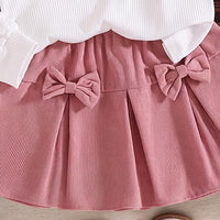 Girls White Heart Applique Puff Sleeve Top With Skirt Sets 2 pc. Sets