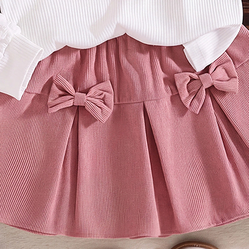 Girls White Heart Applique Puff Sleeve Top With Skirt Sets 2 pc. Sets