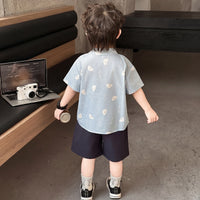Boys Light Blue Bear Print Shirt With Shorts Sets Sets