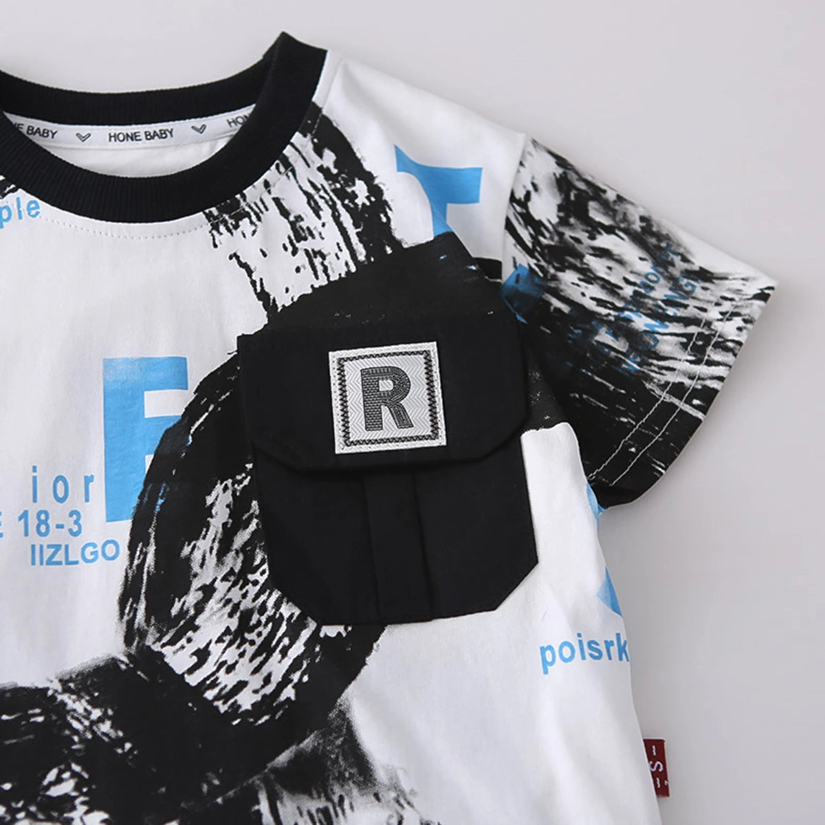Boys Black Abstract Print Short Sleeves T-Shirt With Denim Shorts Set Sets