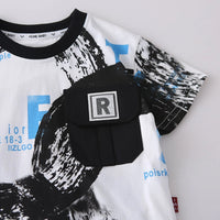 Boys Black Abstract Print Short Sleeves T-Shirt With Denim Shorts Set Sets